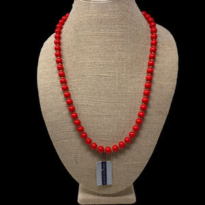 Vintage NEW Red Lucite Beaded Necklace Japan 30" 1980's New Wave NWT